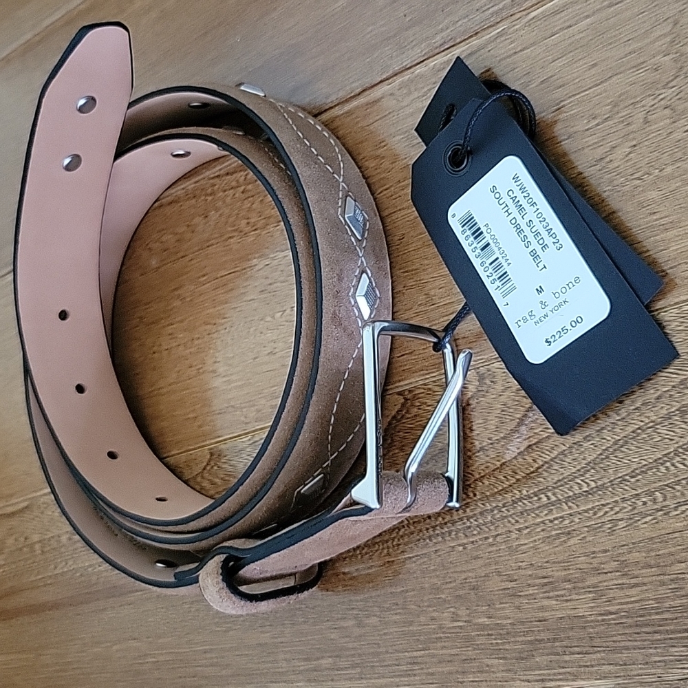 NWT Rag & Bone camel suede South dress belt medium leather